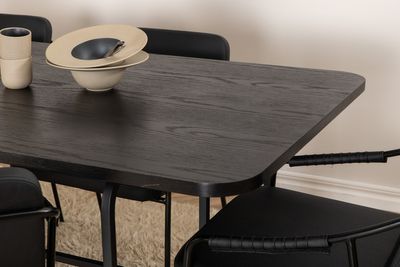 Venture Home Tvist & Uno 6 st Matstolar Svart + Rektangulärt Matbord 200 x 90 Svart