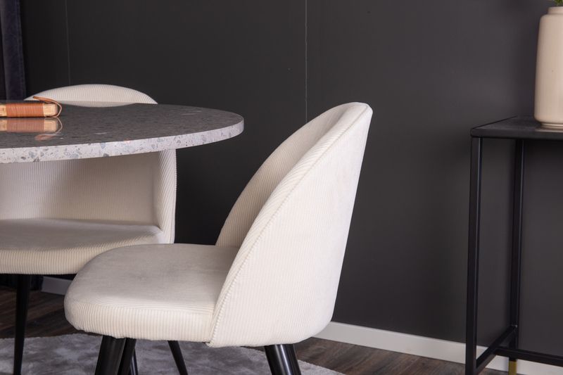 Venture Home Razzia & Velvet Runt Matbord ⌀106 Grå + 4 st Matstolar Grädde