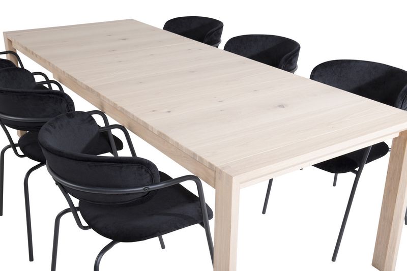 Venture Home Slider & Arrow Rektangulärt Matbord 170 x 95 Vitputsad + Matstolar 6-pack Svart