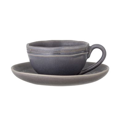 Bloomingville Raben Cappuccino Kopp w/Saucer, Grå, Stengods 10 cm 4-pack
