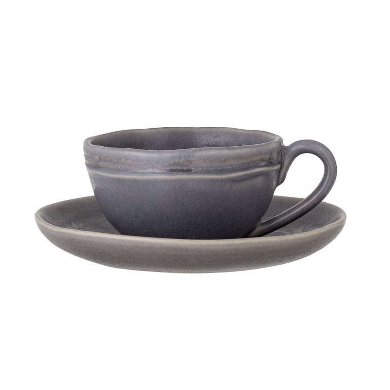 Bloomingville Raben Cappuccino Kopp w/Saucer, Grå, Stengods 10 cm 4-pack