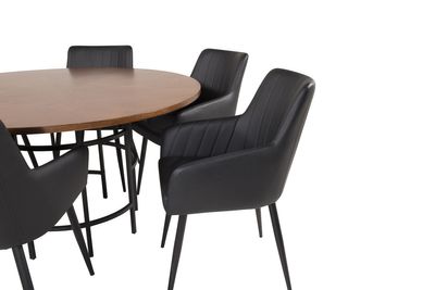 Venture Home Copenhagen & Comfort Runt Matbord ⌀140 Brun + 6 st Matstolar Svart