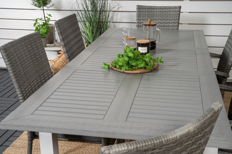 Venture Home Albany & Anna Rektangulärt Matbord 152 x 90 Vit + 6 st Matstolar Grå