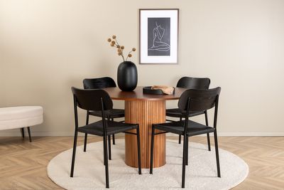 Venture Home Bianca & Polly Runt Matbord ⌀110 Valnöt + 4 st Matstolar Svart