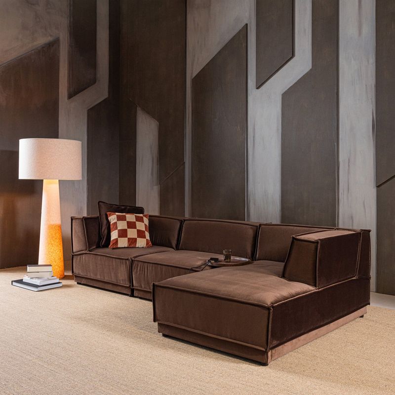 WOOOD Manu Chaise Longue Soffa Höger, Brun Velour