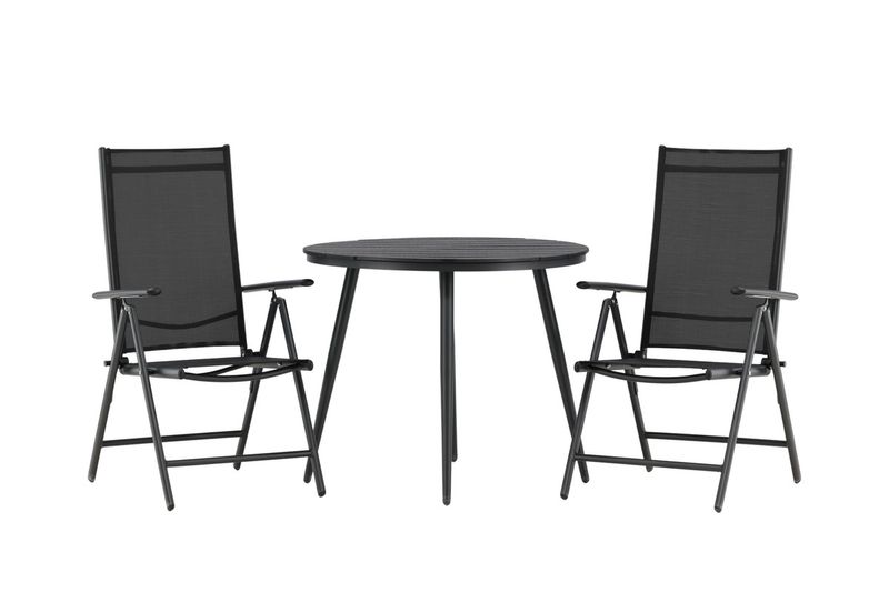 Venture Home Break Runt Matbord ⌀90 Svart + 2 st Positionsstolar Svart