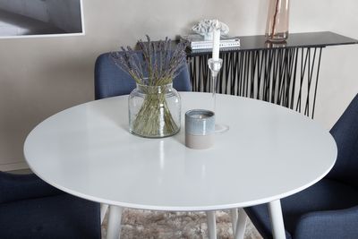 Venture Home Plaza 4 st Matstolar Blå + Runt Matbord ⌀100 Vit