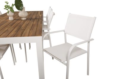 Venture Home Santorini & Bois 6 st Matstolar Vit + Rektangulärt Matbord 200 x 100 Natur