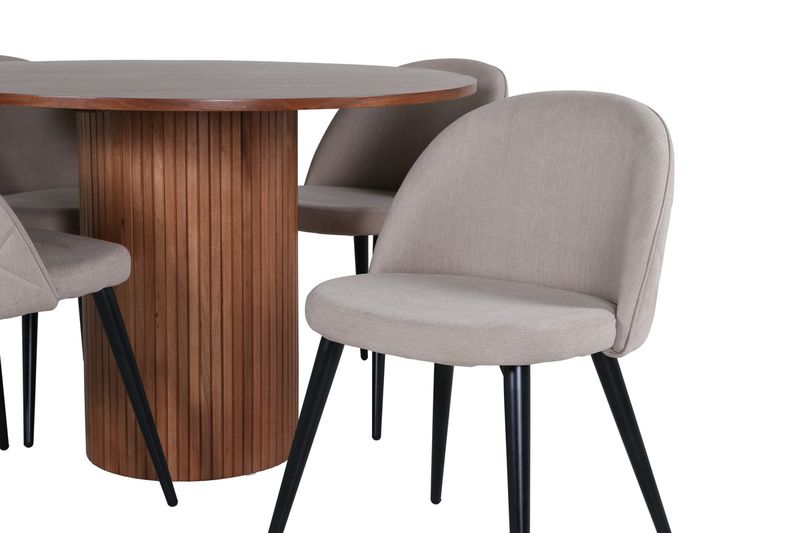 Venture Home Bianca & Velvet Runt Matbord ⌀110 Valnöt + 4 st Matstolar Beige