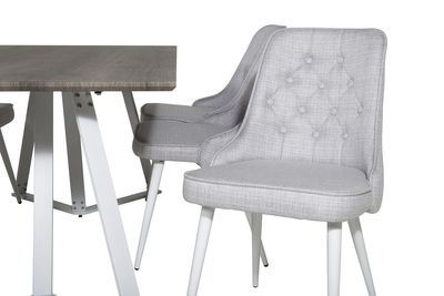 Venture Home Marina & Velvet Deluxe Rektangulärt Matbord 180 x 90 Grå + 6 st Matstolar Ljusgrå