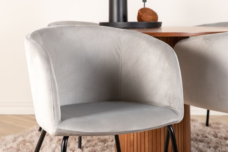 Venture Home Berit & Bianca 4 st Matstolar Grå + Runt Matbord ⌀110 Valnöt