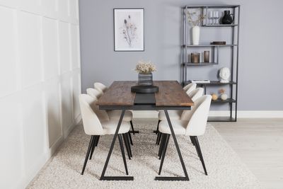 Venture Home Jakarta & Velvet Rektangulärt Matbord 200 x 90 Svart + 6 st Matstolar Grädde