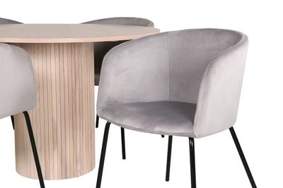 Venture Home Berit & Bianca 4 st Matstolar Grå + Runt Matbord ⌀110 Vitputsad