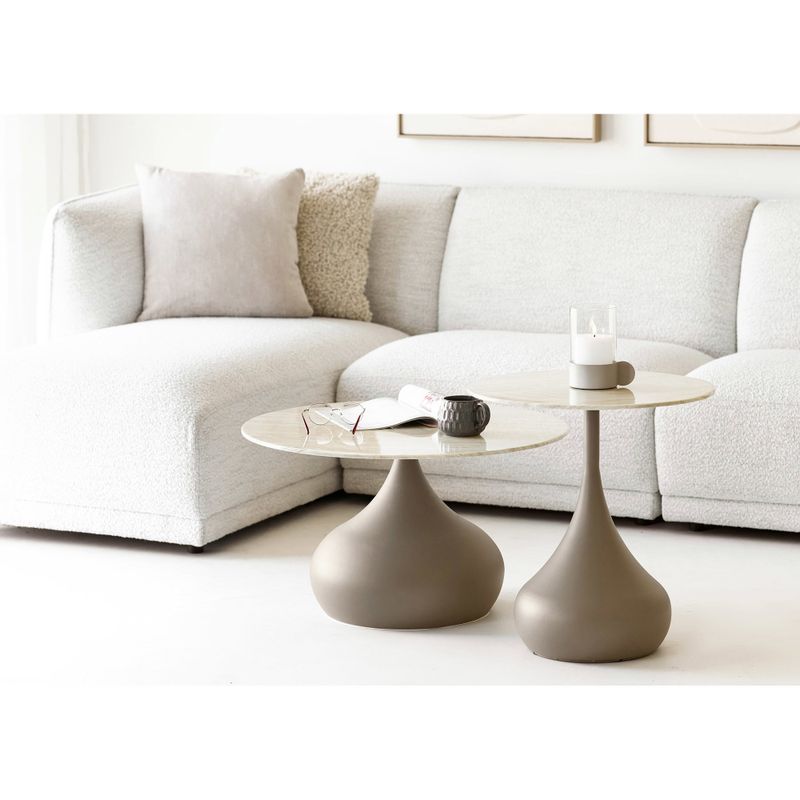 House Nordic Pienza Soffbord - Metall/härdat glas, khaki, ø70x42 cm