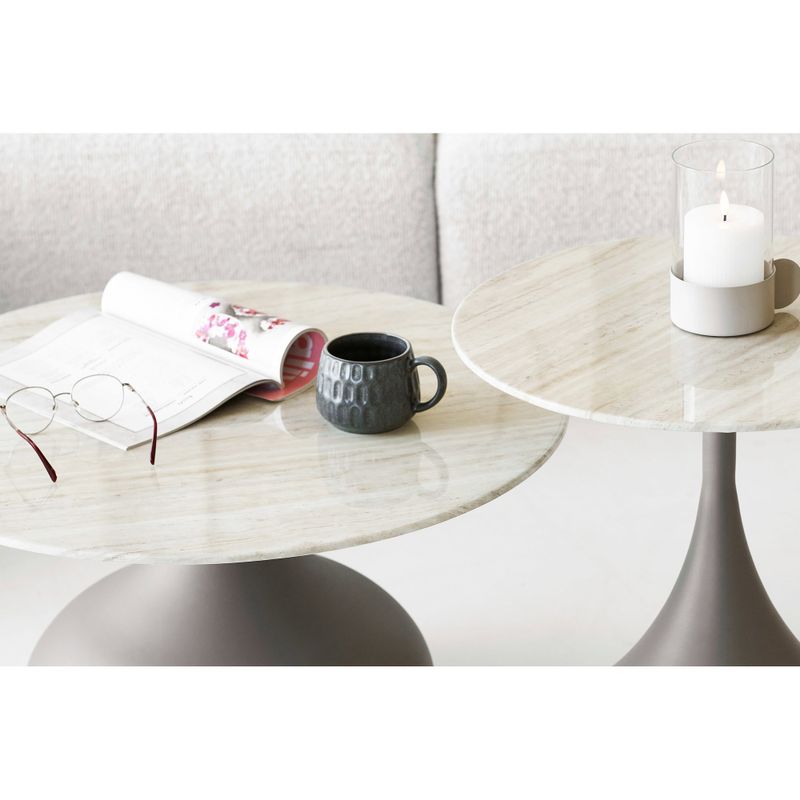 House Nordic Pienza Soffbord - Metall/härdat glas, khaki, ø70x42 cm