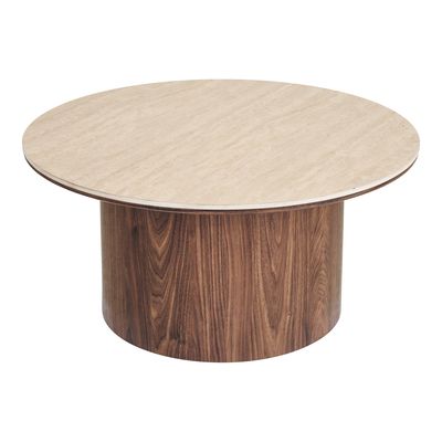 House Nordic Delphi Soffbord - Keramisk bordsskiva, Travertin/Mörkbrun, ø80x40 cm
