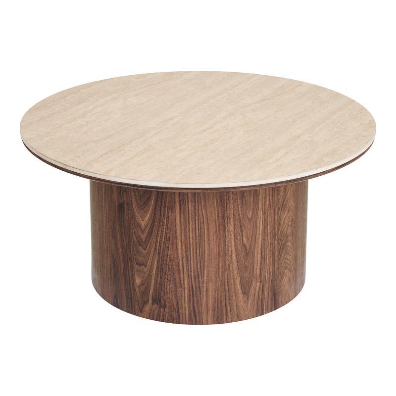 House Nordic Delphi Soffbord - Keramisk bordsskiva, Travertin/Mörkbrun, ø80x40 cm
