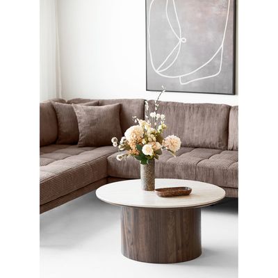 House Nordic Delphi Soffbord - Keramisk bordsskiva, Travertin/Mörkbrun, ø80x40 cm
