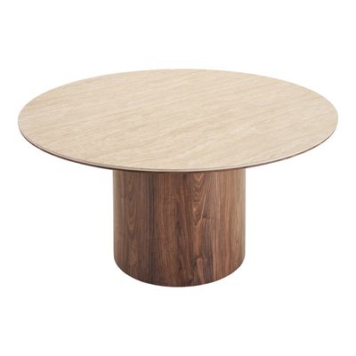 House Nordic Delphi Matbord - Keramisk bordsskiva, travertin/mörkbrun, ø140x76 cm