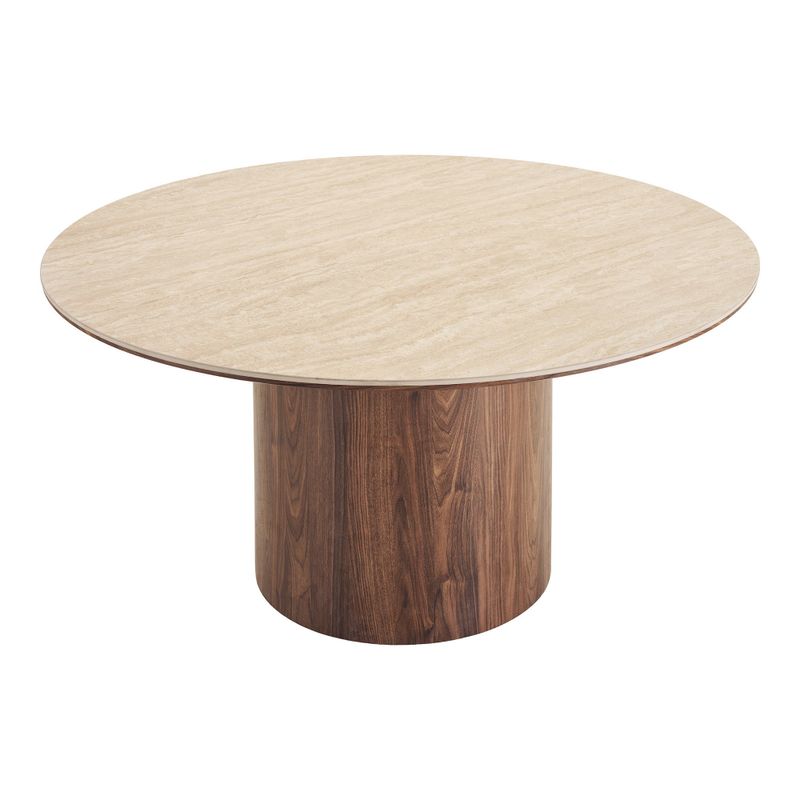 House Nordic Delphi Matbord - Keramisk bordsskiva, travertin/mörkbrun, ø140x76 cm