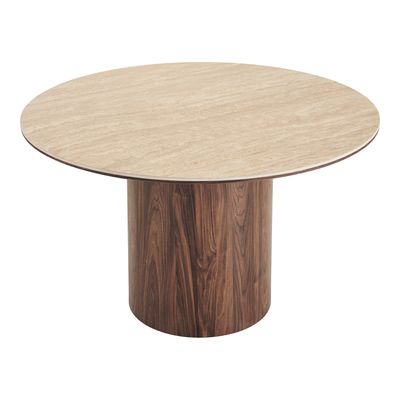 House Nordic Delphi Matbord - Keramisk bordsskiva, travertin/mörkbrun, ø120x76 cm