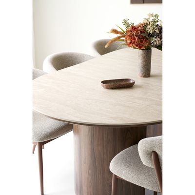 House Nordic Delphi Matbord - Keramisk bordsskiva, travertin/mörkbrun