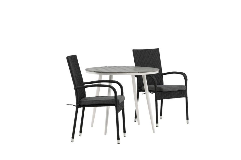 Venture Home Break & Anna Runt Matbord ⌀90 Grå + 4 st Matstolar Svart