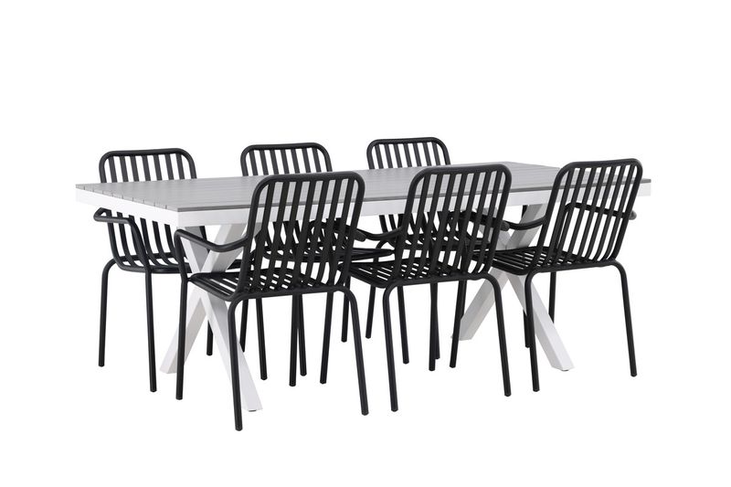 Venture Home Garcia & Peking Rektangulärt Matbord 200 x 100 Grå + 6 st Matstolar Svart