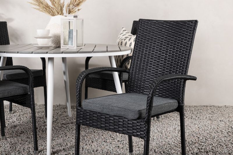 Venture Home Break & Anna Runt Matbord ⌀120 Grå + 4 st Matstolar Svart