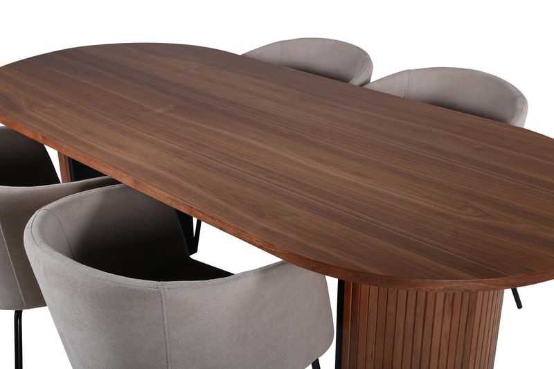 Venture Home Berit & Bianca 4 st Matstolar Beige + Ovalt Matbord 200 x 90 Valnöt