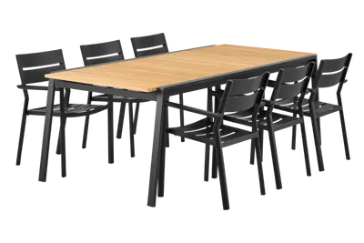 Brafab Naos matbord 100x220-320 cm svart/teak