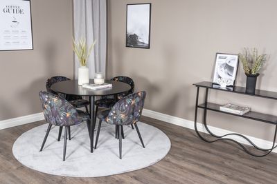 Venture Home Velvet & Plaza 4 st Matstolar Svart + Runt Matbord ⌀100 Svart