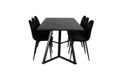 Venture Home Polar & Marina 6 st Matstolar Svart + Rektangulärt Matbord 180 x 90 Svart