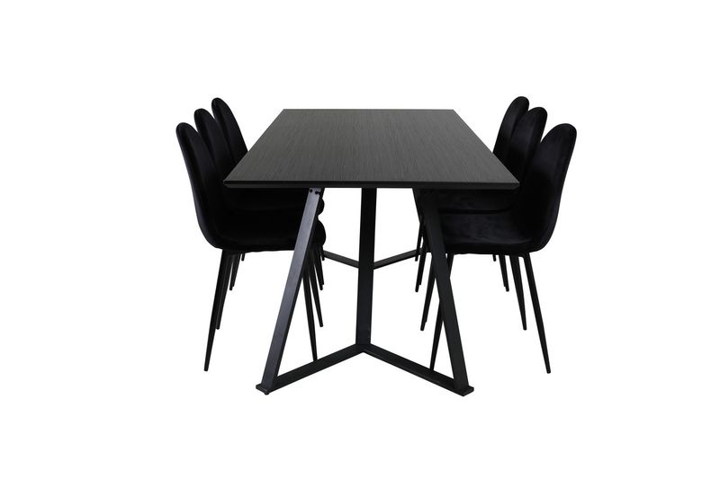 Venture Home Polar & Marina 6 st Matstolar Svart + Rektangulärt Matbord 180 x 90 Svart