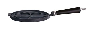 Ronneby Bruk, Plättpanna Gjutjärn 25 cm Hjärtformade Urtag & Svart Trähandtag