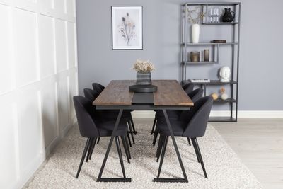 Venture Home Jakarta & Velvet Rektangulärt Matbord 200 x 90 Svart + 6 st Matstolar Svart