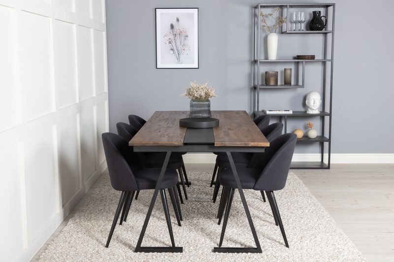 Venture Home Jakarta & Velvet Rektangulärt Matbord 200 x 90 Svart + 6 st Matstolar Svart