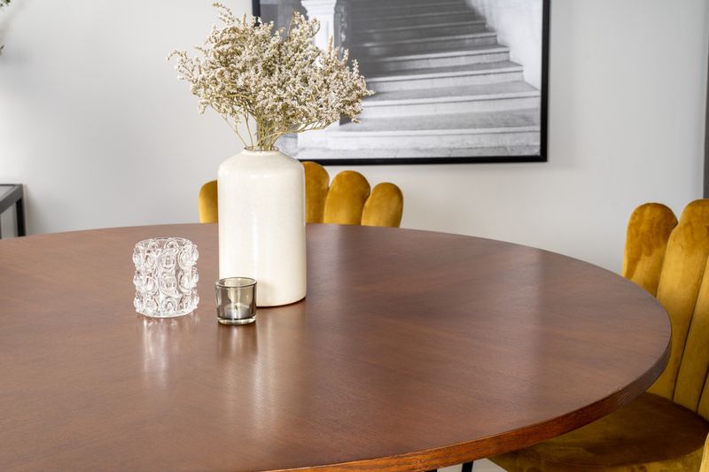 Venture Home Limhamn & Copenhagen 6 st Matstolar Gul + Runt Matbord ⌀140 Brun