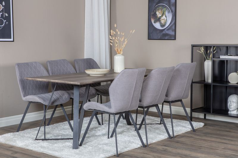 Venture Home Gemma & Marina 6 st Matstolar Grå + Rektangulärt Matbord 180 x 90 Natur