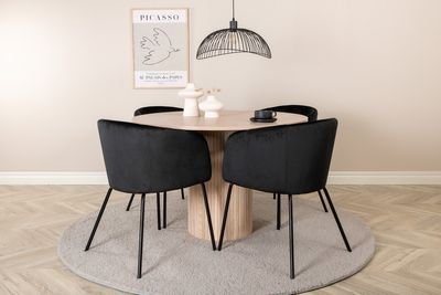 Venture Home Berit & Bianca 4 st Matstolar Svart + Runt Matbord ⌀110 Vitputsad