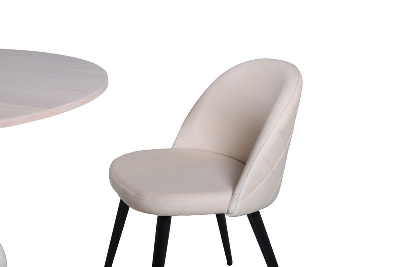 Venture Home Bianca & Velvet Runt Matbord ⌀110 Vitputsad + 4 st Matstolar Beige