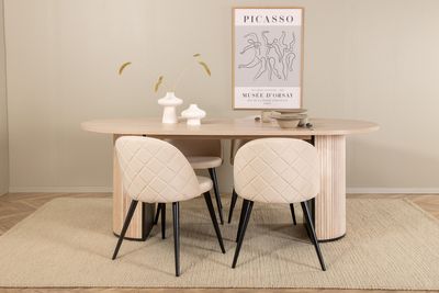 Venture Home Bianca & Velvet Ovalt Matbord 200 x 90 Vitputsad + 4 st Matstolar Beige
