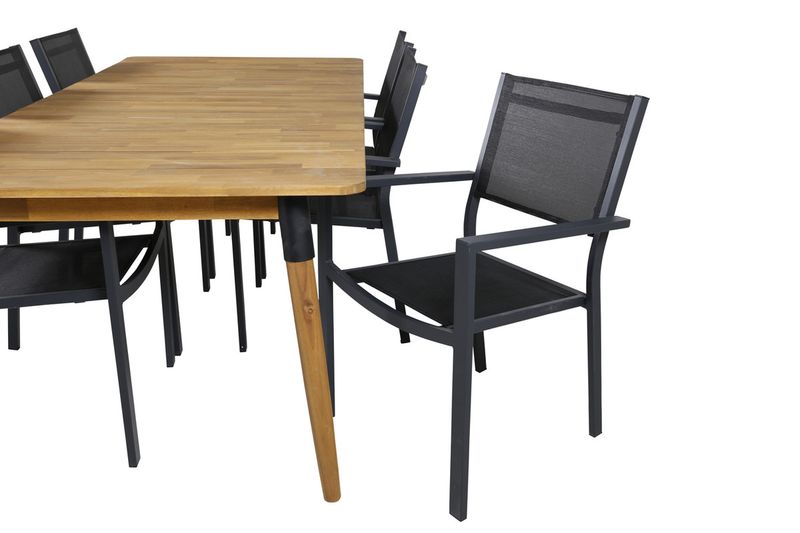 Venture Home Julian & Copacabana Rektangulärt Matbord 210 x 100 Natur + 6 st Matstolar Svart