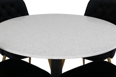 Venture Home Razzia & Velvet Deluxe Runt Matbord ⌀106 Vit + 4 st Matstolar Svart