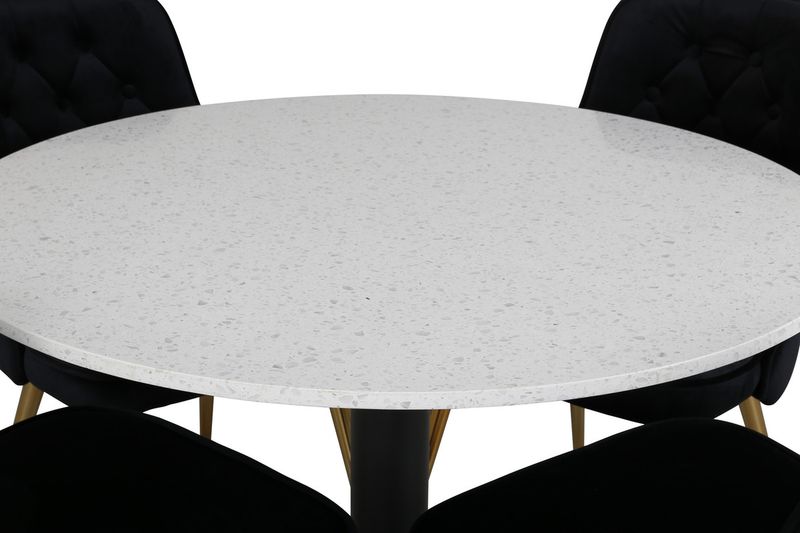 Venture Home Razzia & Velvet Deluxe Runt Matbord ⌀106 Vit + 4 st Matstolar Svart