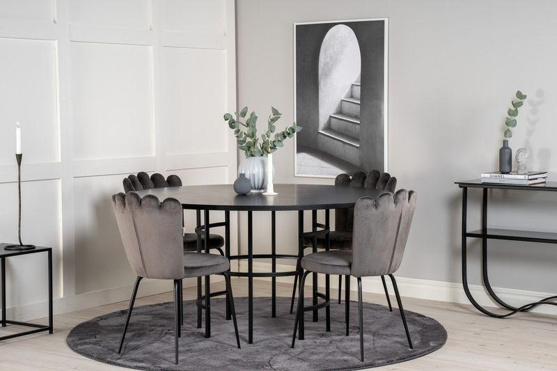 Venture Home Limhamn & Copenhagen 4 st Matstolar Grå + Runt Matbord ⌀140 Svart