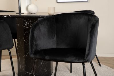 Venture Home Berit & Marbs 4 st Matstolar Svart + Runt Matbord ⌀110 Svart