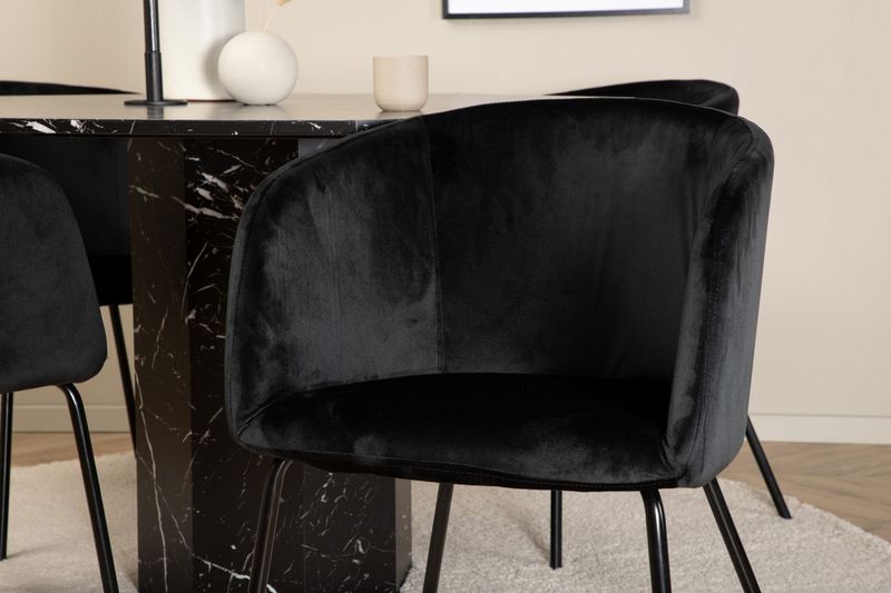 Venture Home Berit & Marbs 4 st Matstolar Svart + Runt Matbord ⌀110 Svart