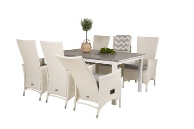 Venture Home Levels & Padova Rektangulärt Matbord 160 x 100 Vit + Reclinerstolar 6 st Vit