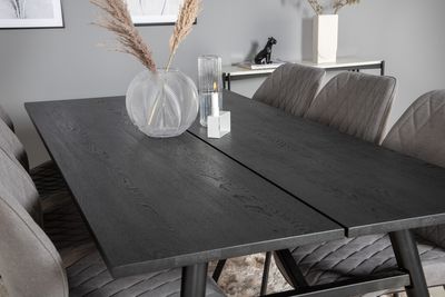 Venture Home Sleek & Gemma Rektangulärt Matbord 195 x 95 Svart + 6 st Matstolar Grå